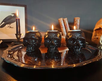 Super Cool Macabre Black Skull Tealight Holders