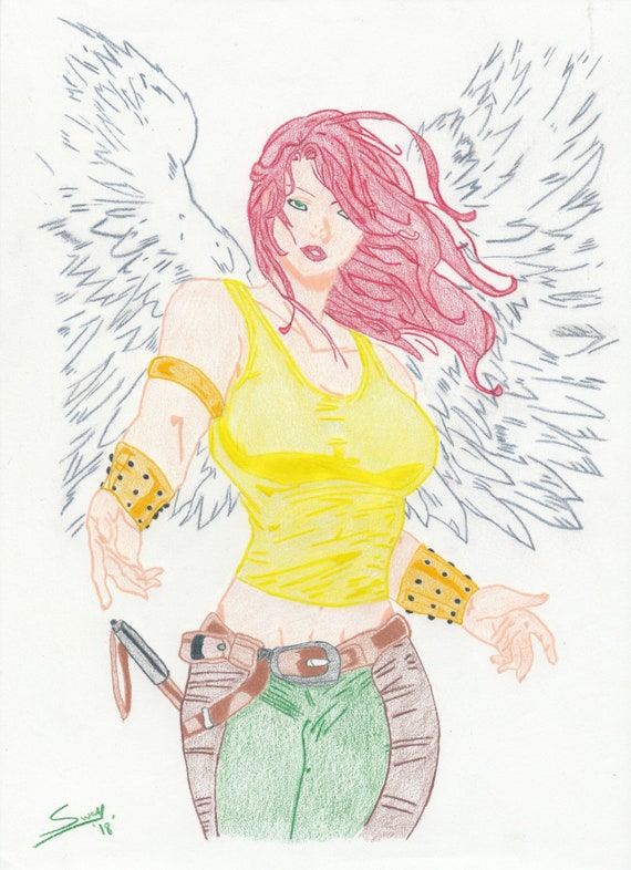 Hawkgirl Kolorowy Szkic Ołówkiem