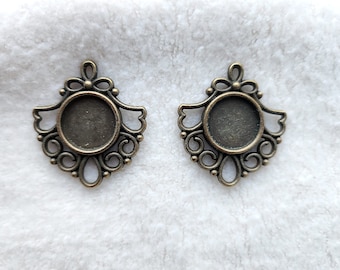 2 pcs pendant settings for cabochon 12 mm, bronze color