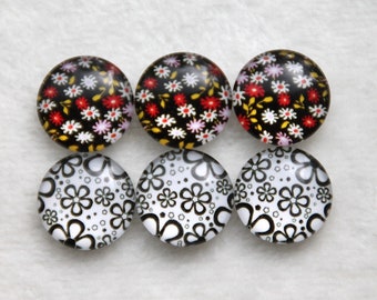 6 pcs glass Cabochon 18 mm round with motif