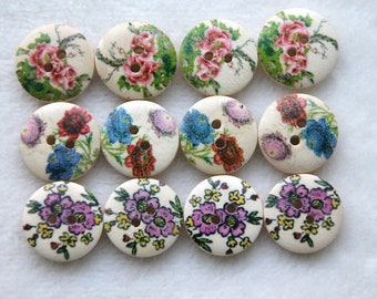 12 pcs. Wooden buttons, decorative buttons, 20 mm