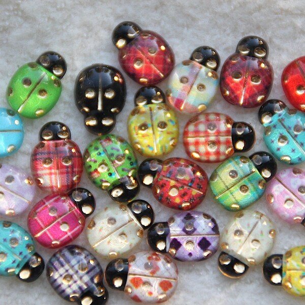 10 pcs. acrylic cabochon "ladybug" 9 x 13 mm, various colors random selection