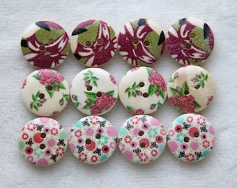 12 pcs. Wooden buttons, decorative buttons, 20 mm