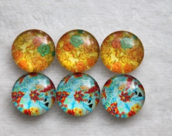 6 pcs glass Cabochon 18 mm round with motif