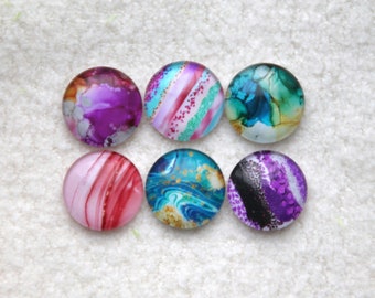 6 pcs glass Cabochon 18 mm round with motif