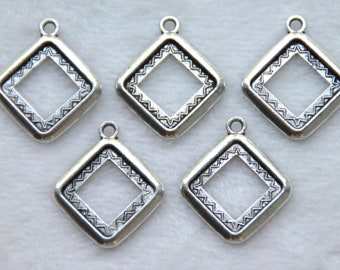 5 pcs frames for square cabochon 15 mm silver color