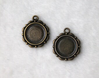 2 pcs pendant sockets for Cabochon 14 mm, bronze color