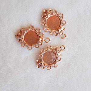 3 pcs sockets for Cabochon 12 mm, pink-gold colour