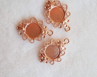 3 pcs sockets for Cabochon 12 mm, pink-gold colour