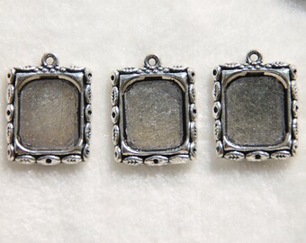 3 pcs frames for square cabochon 13 x 18 mm silver color