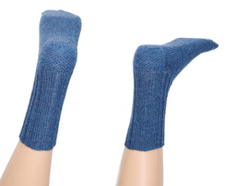 Hand-knitted wool socks, stockings denim blue 02137
