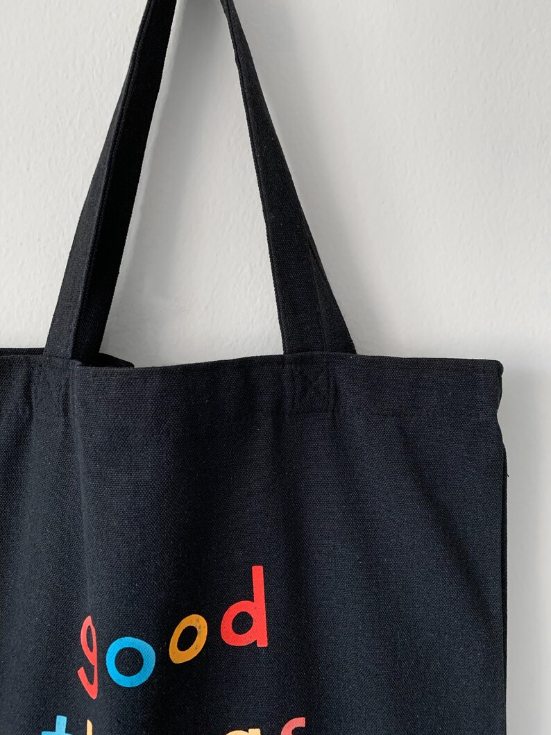 Good Things Are Coming Canvas Tote Bag Natural/Black image 8