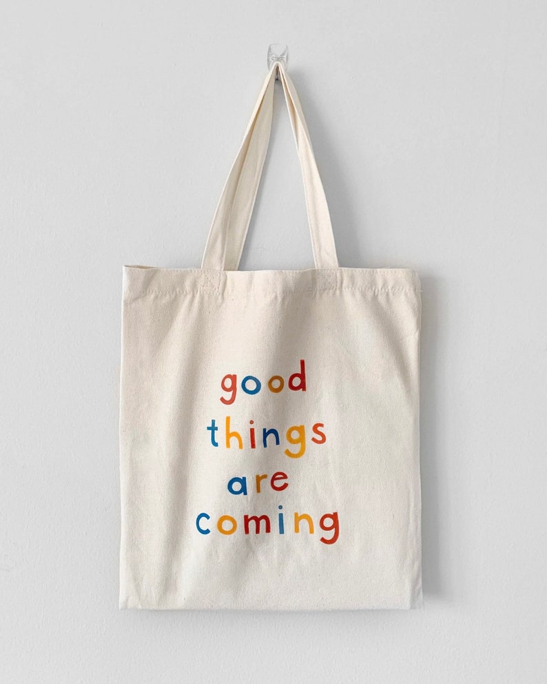 Good Things Are Coming Canvas Tote Bag Natural/Black image 2