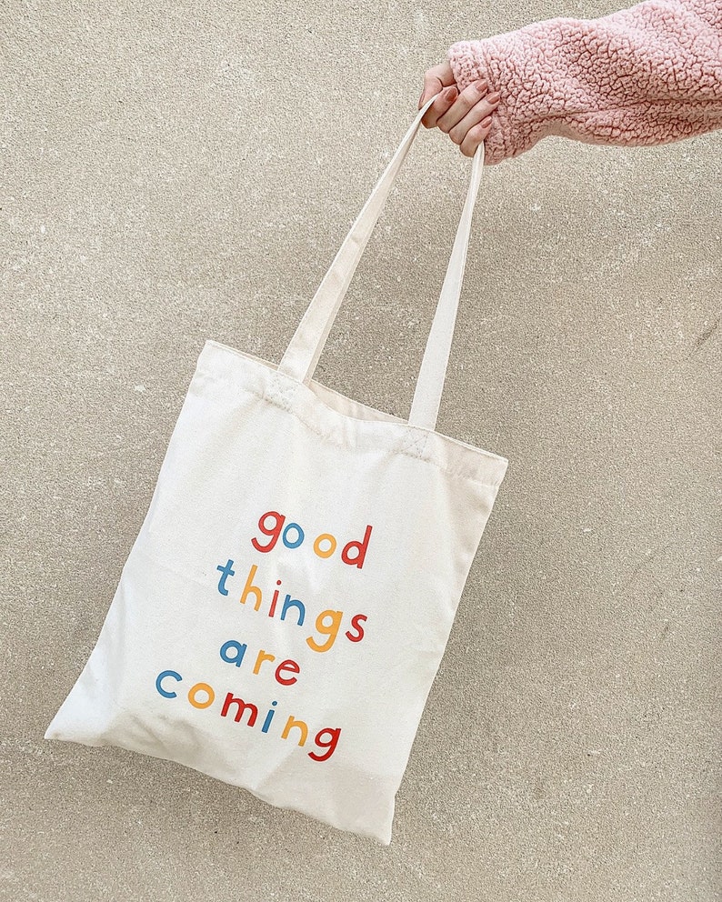 Good Things Are Coming Canvas Tote Bag Natural/Black image 5