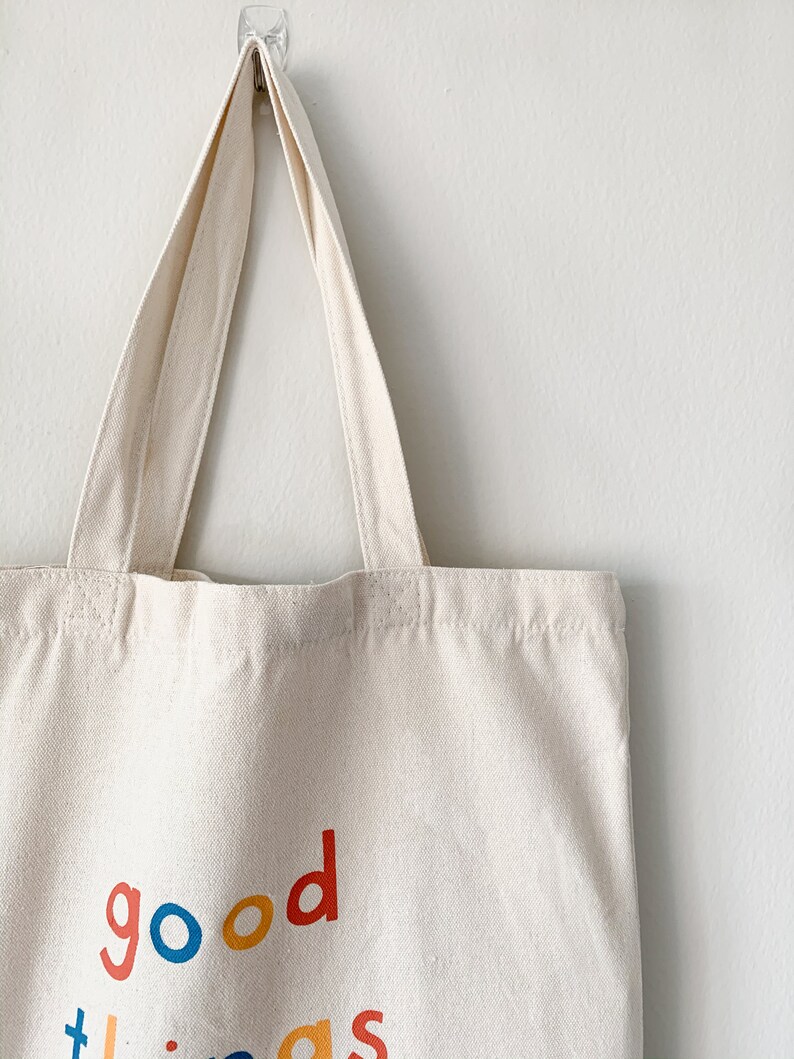 Good Things Are Coming Canvas Tote Bag Natural/Black image 4