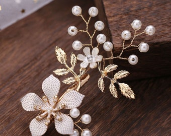 Light Gold Floral Bridal Hair Comb, Handmade Wedding Hair Clip, Wedding Hair Accessories for Women