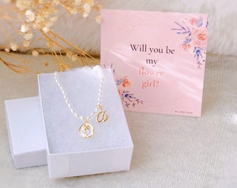 NEW! Personalized Flower Girl Necklace, Rose Charm Necklace, Girl's Initial Necklace, Flower Girl Proposal Gift, Girl Birthday Day Gift