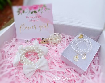Flower Girl Gift Set, Birthday Gift Set, Rose Pendant Pearl Necklace, Flower Girl Hair Piece, Girl Hairpiece Gift Set