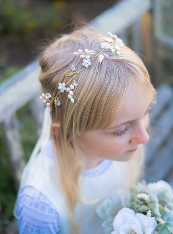 Dainty Floral Beaded Rhinestone Headband Communion Veil - Pink Princess