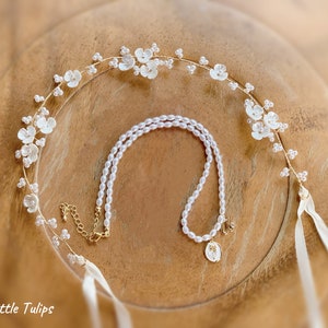 NEW Simple Pearl Bridal Headband, Flower Girl Headband, First Communion Headband, White Shell Flower Headband, Flower Girl Crown image 5