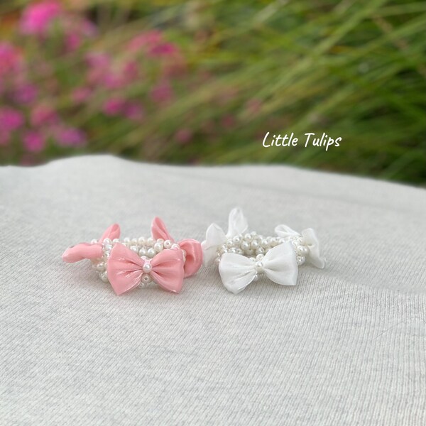 White/Pink Pearl Hair Bow Tie for Girls, White Hair Bow Tie, Girl Hair Accessories for Wedding