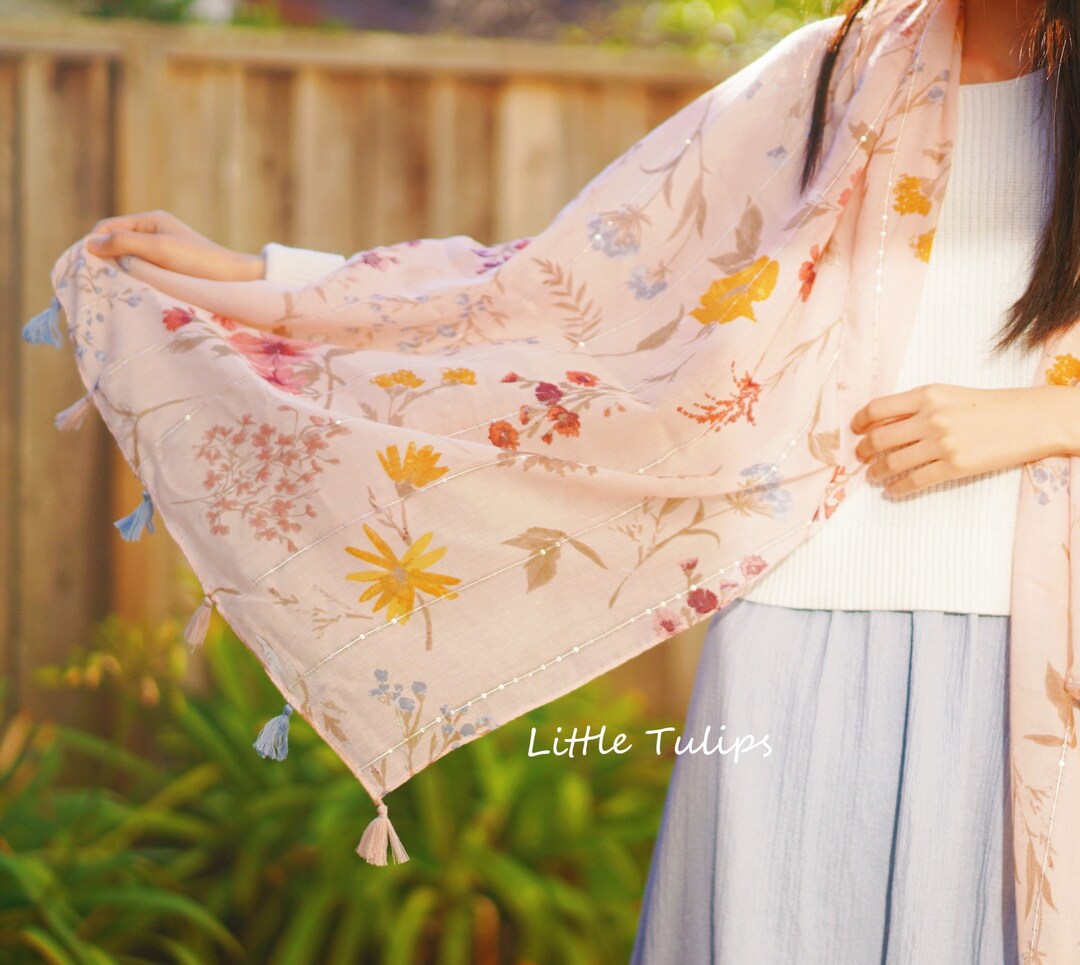 Floral Print Scarf, Pink Floral Scarf, Pink Beach Scarf, Fall Winter ...