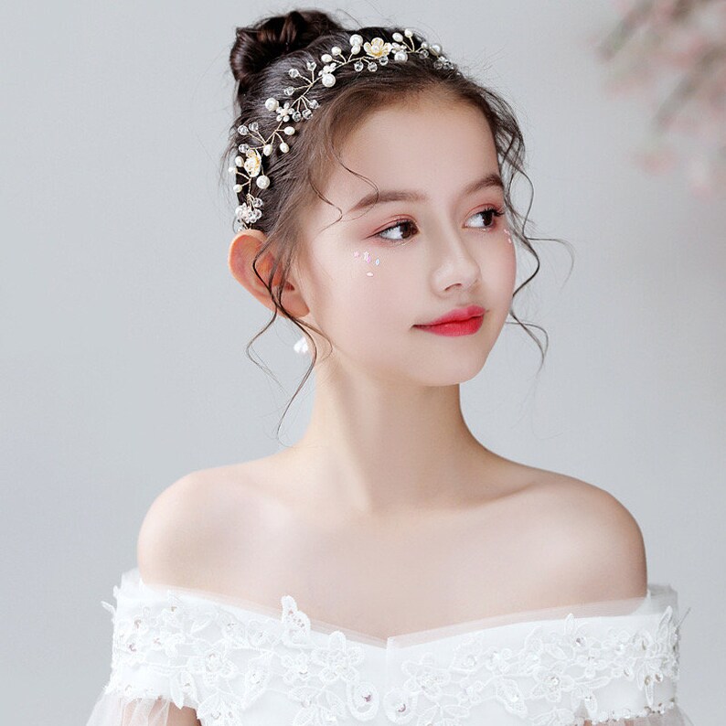 Gold Floral Bridal Headband Flower Girl Headband Pearl Etsy
