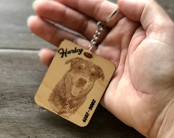 Rectangular Pet Memorial Keychain, Laser Engraved with Your Pet's Picture on maple or cherry