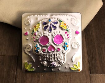 Magnetic Needle Case, square with sugar skull