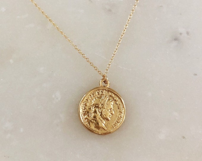 Reversible Roman Gold Coin Layering Necklace, Gift For Her, Travelers Gift, Italian Jewelry, Gold Coin Necklace, Gold Filled Chain