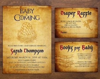 Baby Shower Rustic Invite Printable Card, Baby Shower Invitation,Baby is coming, Thank You Card, Books for baby,Game of Thrones Themed Party