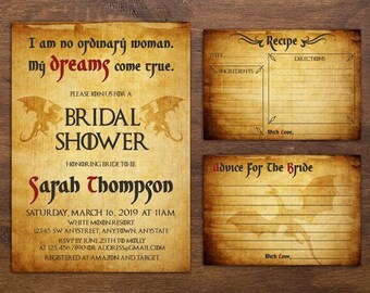 Game of Thrones Bridal Shower Invite Printable Card, GOT, Digital Invite, Bridal Shower Thank You, Recipe, Advice For The Bride, GOT Wedding