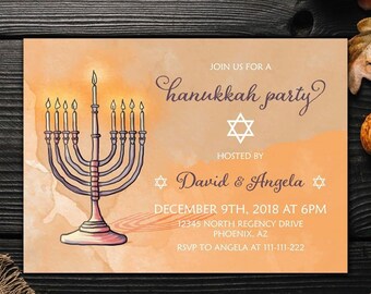 Hanukkah Celebration Invitation, Hanukkah Invite, Happy Hanukkah Digital Printable Card, Jewish Holiday Celebration Card