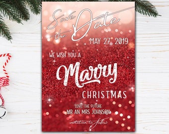 Save the Date Christmas Invitation, PRINTABLE Save the Date, Save the Date Christmas Card, Holiday Save the Date Invite, Christmas Glitter