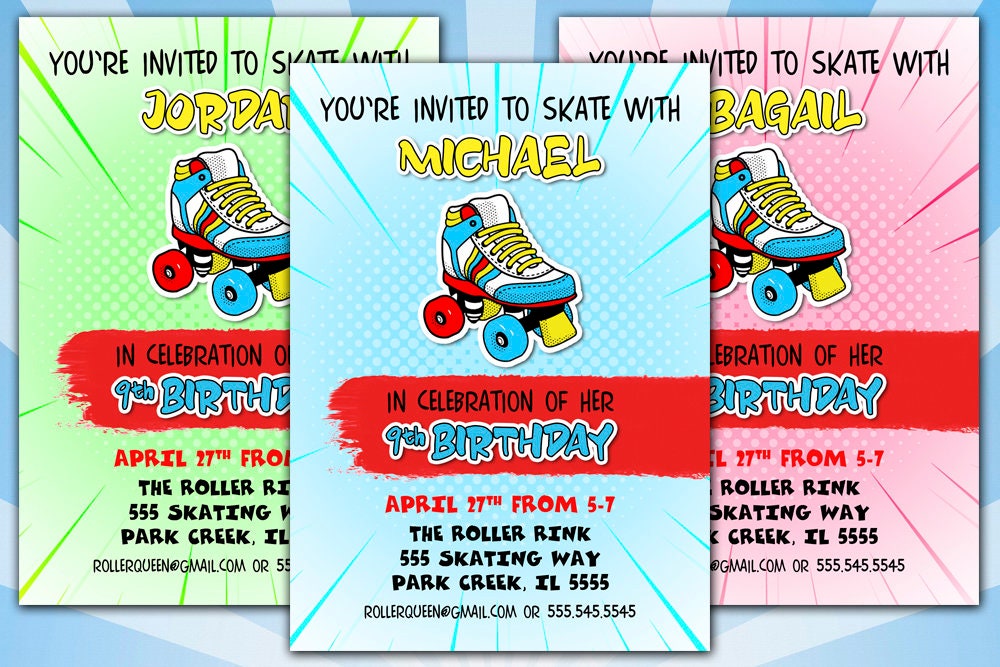 Roller Skate Birthday Party Invitation Roller Skating Etsy