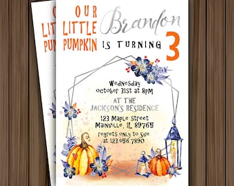 Halloween Birthday Invitation, Halloween Birthday Invite for Kids,Birthday Party Invitation, Digital Invite, Pumpkins, Boy Party Invitation