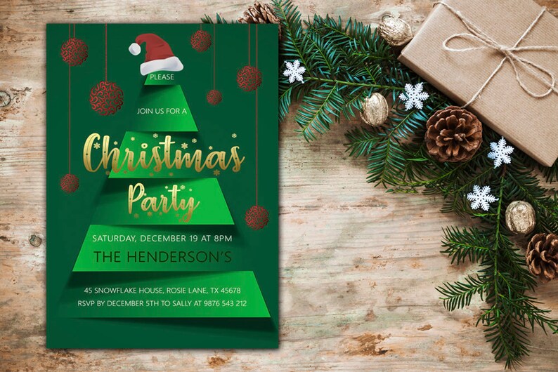 Christmas Party Invitation, Holiday Party Invite With Christmas Tree