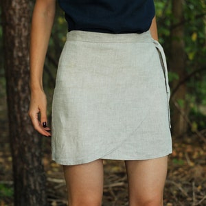Linen Wrap Mini Skirt AVA, Natural Skirt with Belt, Summer Wrapped skirt for Everyday, Sustainable Slow Fashion