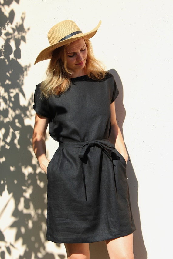 nine west linen dress Natural Linen Dress | Made in USA