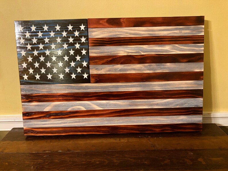 Hand Crafted Classic Charred Rustic Wooden Color American Flag - Etsy