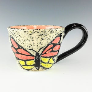 Handmade Ceramic Sgraffito Butterfly Mug image 1