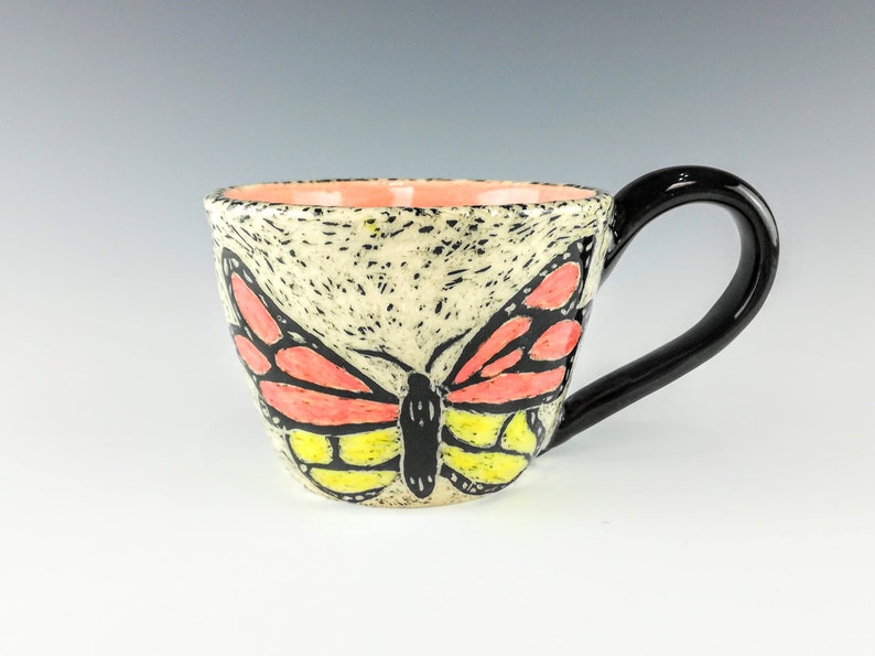 Handmade Ceramic Sgraffito Butterfly Mug image 1