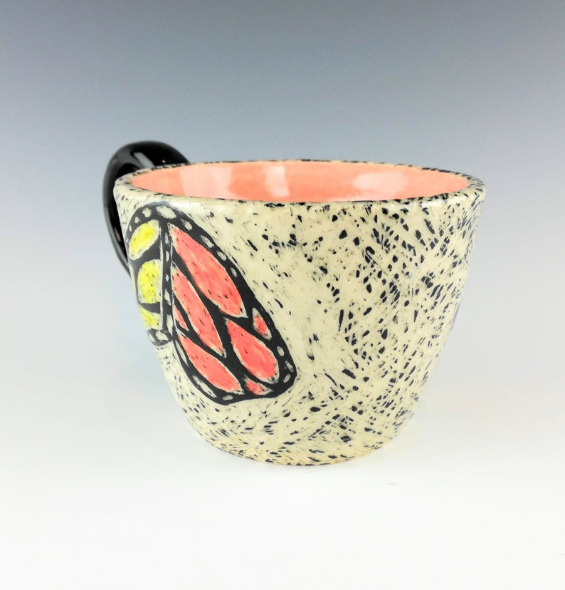 Handmade Ceramic Sgraffito Butterfly Mug image 3