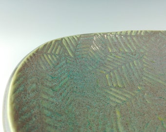 Handmade Ceramic Serving Tray "Seafoam" with leaf pattern