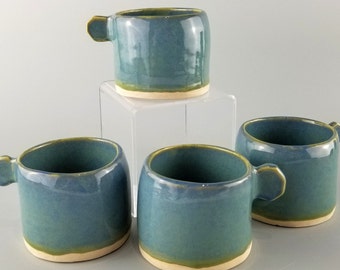 Handmade Ceramic Set of 4 Blue Espresso Cups