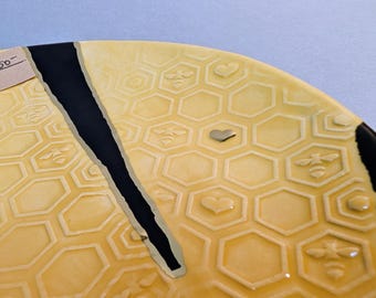 Handmade Ceramic Serving Dish - Real GOLD Bee Detailing!