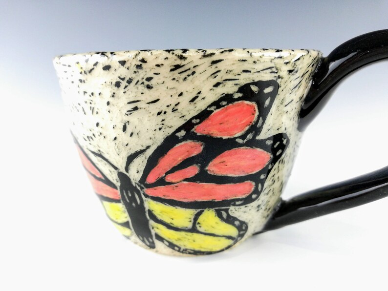 Handmade Ceramic Sgraffito Butterfly Mug image 7