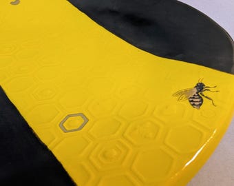 Handmade Ceramic BEE Serving Platter with REAL GOLD accents