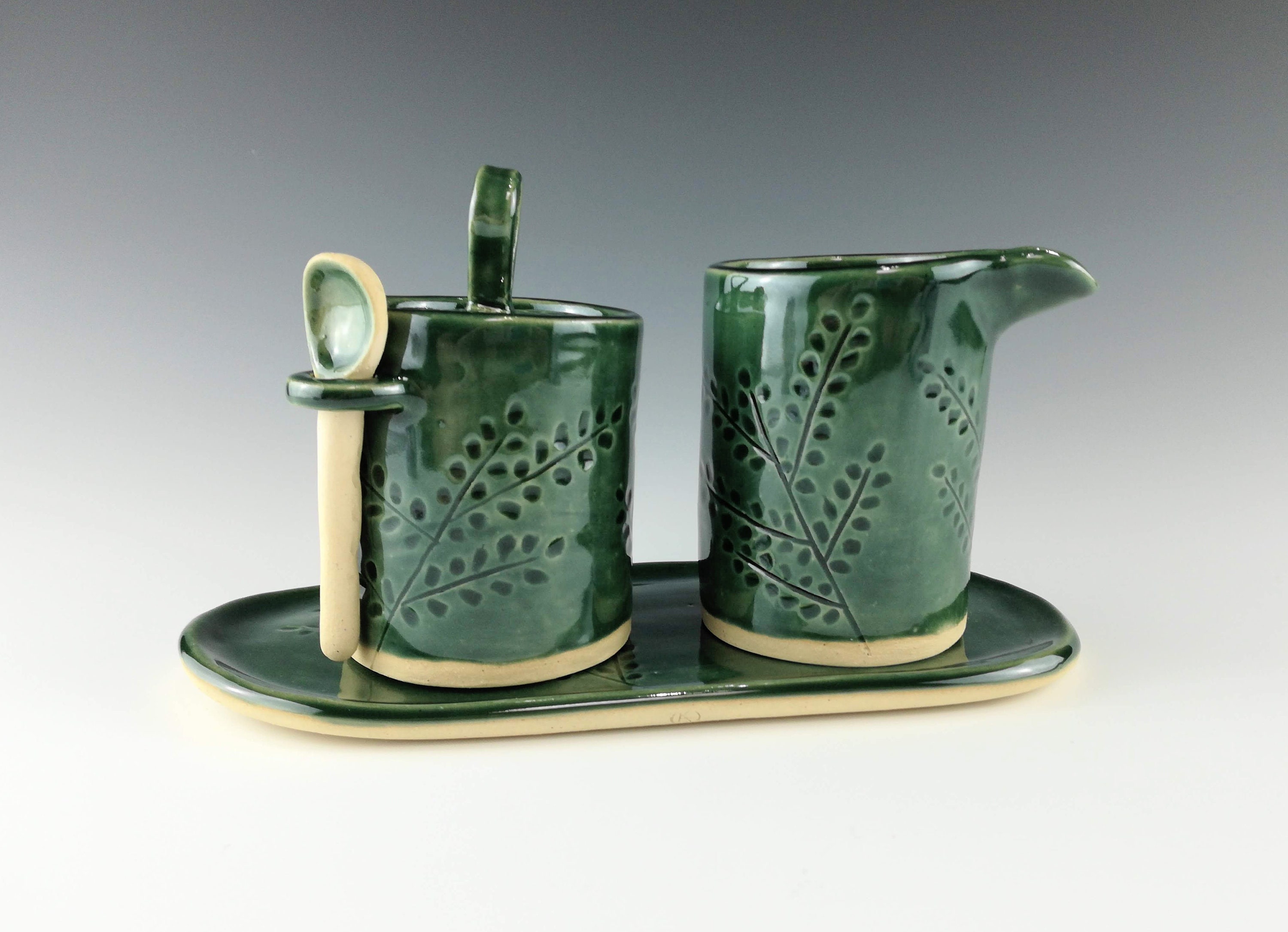 Handmade Ceramic Sugar and Creamer Set Carved Branches Etsy