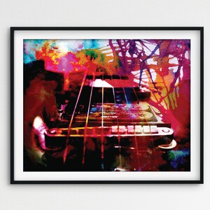 Guitar Watercolor Print. Music wall art. Guitar poster. Guitar wall art. Music fan gift. Red interior painting. Abstract watercolor